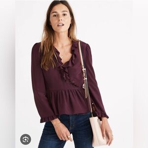 Madewell Silk Ruffle Hem Wrap Top, Size XS